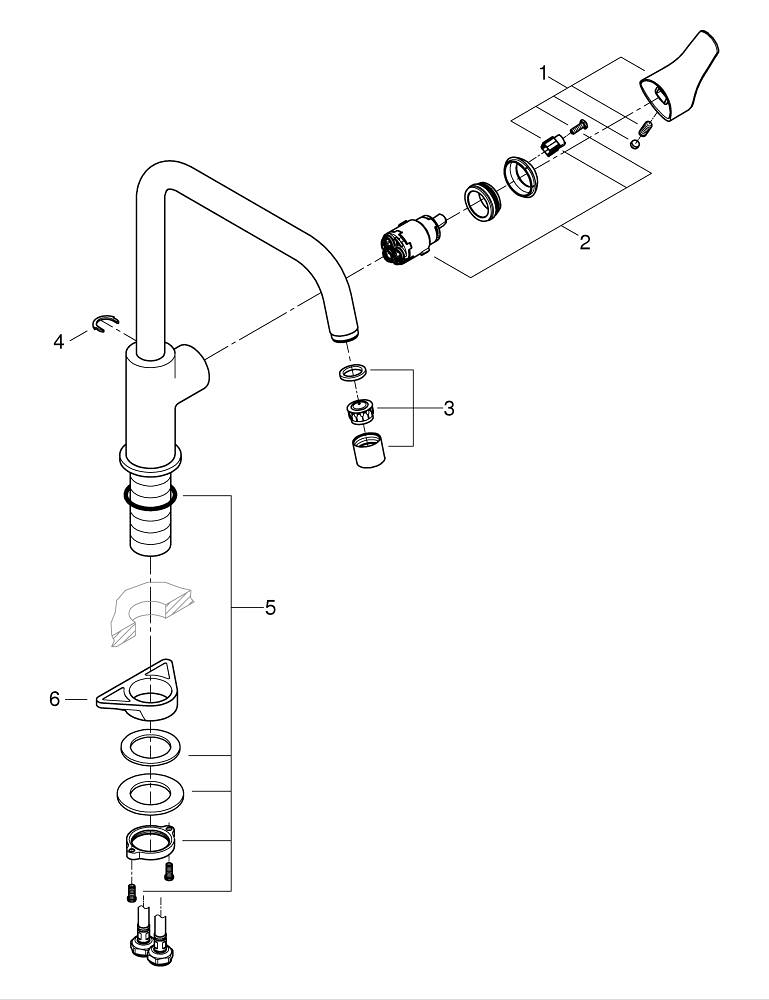 GROHE Eurosmart Robinet De Cuisine 1 Trou Avec Bec Pivotant Haut Look ...