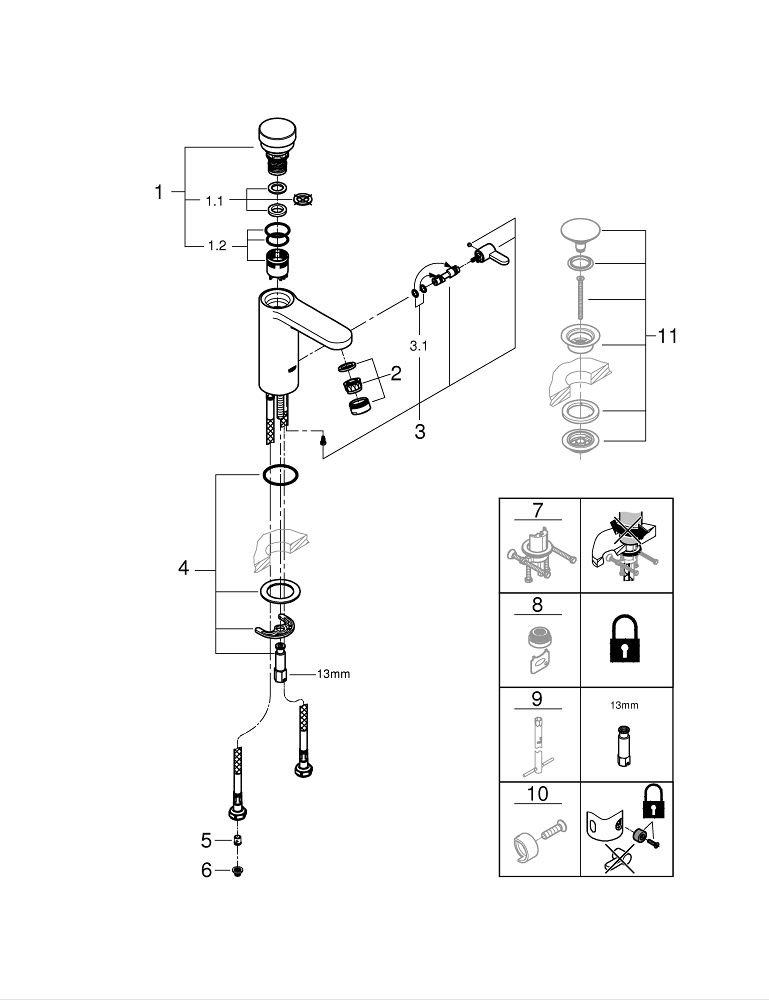GROHE Eurosmart Cosmopolitan T Zelfsluitende Wastafelkraan Met Menging En Temperatuurbegrenzer - 36317000