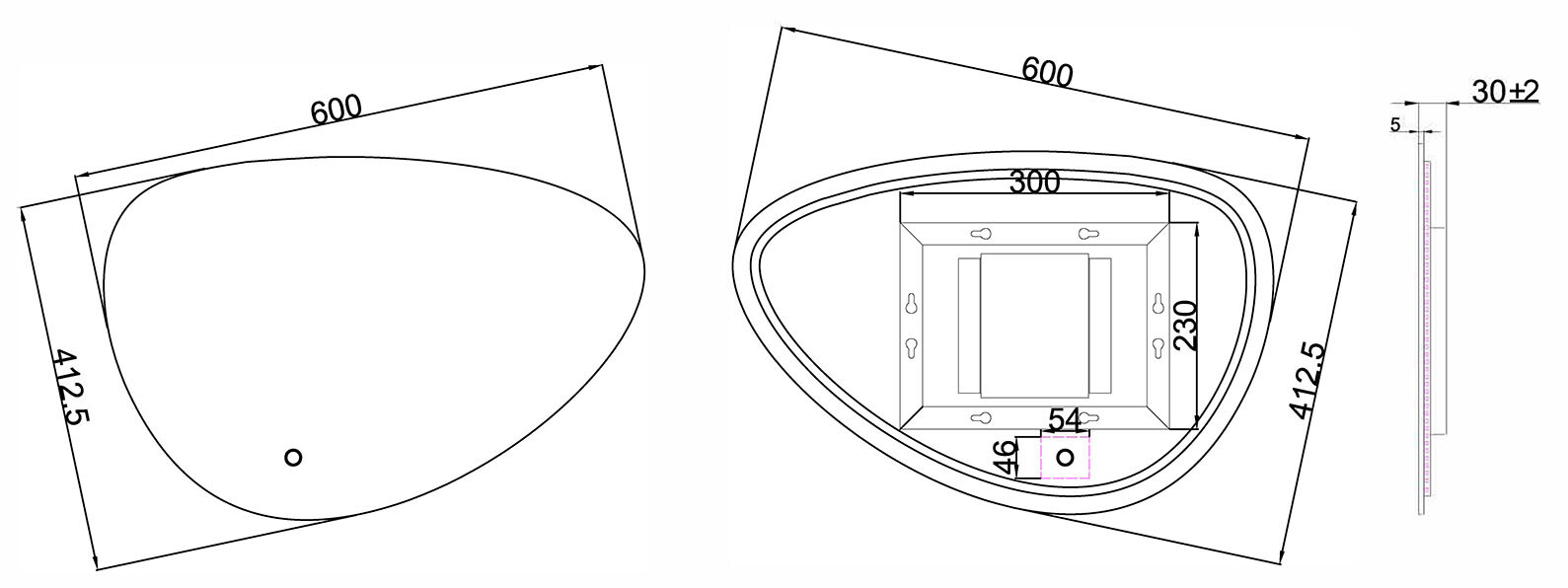 Saniclass Organic Miroir avec éclairage LED autour asymétrique