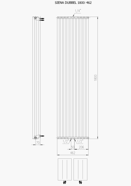 Siena designradiator verticaal dubbel 1800x462mm 1564W - 7253144 - Sanitairwinkel.nl