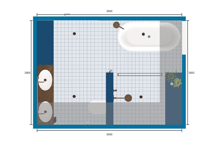 Plattegrond badkamer Celine en Roy