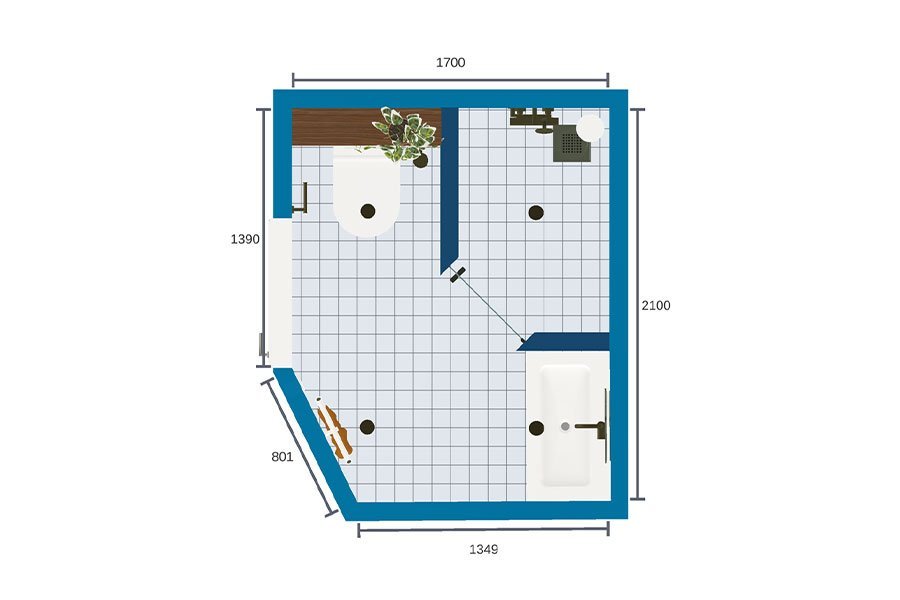 Plattegrond kleine badkamer Geraldine Kemper