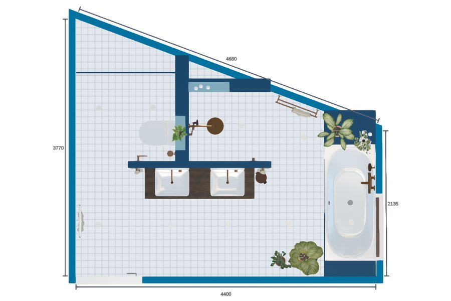 Tekening grote badkamer Katja en David