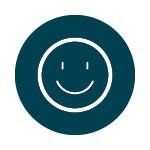 icoon met blije smiley in blauw rondje