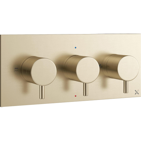 Robinet de douche thermostatique encastré Crosswater MPRO horizontal 2 robinets d'arrêt en laiton brossé (or) SW209260