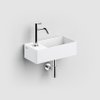 Clou New Flush 3 fontein 35x18cm met afvoerplug voorbewerking voor kraangat links aluite wit mat SW398989 Clou New Flush 3 fontein 35x18cm met afvoerplug voorbewerking voor kraangat links aluite wit mat SW398989