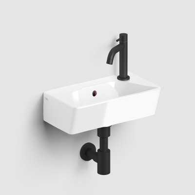 Clou InBe Ensemble lavabo - 40,5x22,5x11cm - avec robinet - avec bonde - avec siphon - céramique blanche - noir mat
