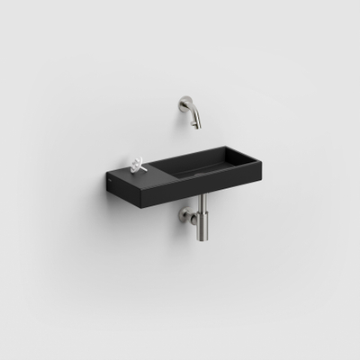 Clou Mini Wash Me Lave-main sans trou pour robinetterie avec bonde gauche 45x6x19cm céramique noir mat