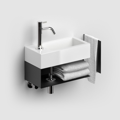 Clou Flush open kast 44x18x20.5cm met handdoekhouder rechts gepoedercoat rvs zwart