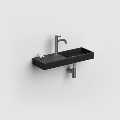 Clou Mini Wash Me fontein 56x19cm kraangat links Keramiek Zwart mat