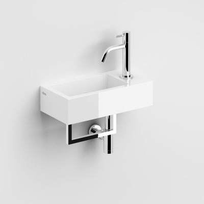 Clou Flush 3 lave-mains 36x18cm trou de robinet à droite avec porte-serviettes Marbre minéral blanc brillant