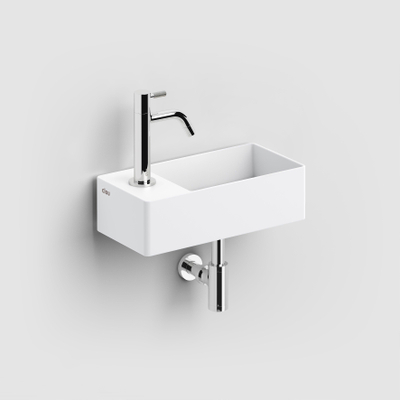 Clou New Flush 3 lave-mains 35x18cm avec bonde d'évacuation pré-perçage pour trou de robinet à gauche Blanc mat