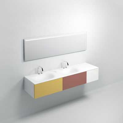 Clou Hammock plan de lavabo 180x50,3cm double vasque à gauche sans trous de robinetterie Aluite Blanc mat