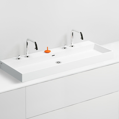 Clou Wash Me wastafel 110x42cm 7 voorbewerkte kraangaten aluite Wit mat
