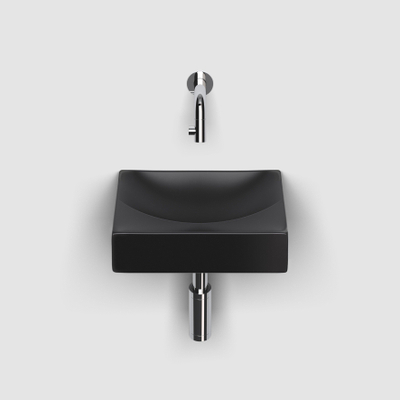 Clou Vale ensemble de lave-mains en céramique 28x19x7cm sans trou de robinet avec robinet de lave-mains et siphon Noir mat