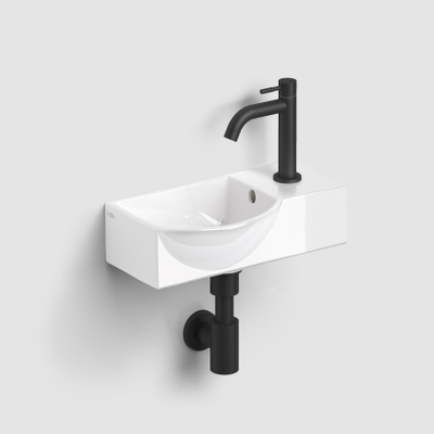 Clou InBe Ensemble lave-mains - 41x22.5x11cm - avec robinet - avec bonde - avec siphon - céramique blanche - noir mat