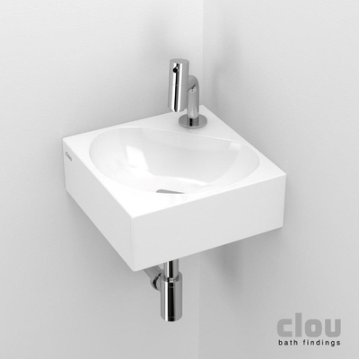 Clou Flush 5 Lave mains d’angle avec trou pour robinetterie et bonde 27x10x27cm céramique Blanc