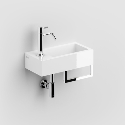 Clou Flush 3 lave-mains 36x18cm trou de robinet à gauche avec porte-serviette Marbre minéral blanc brillant