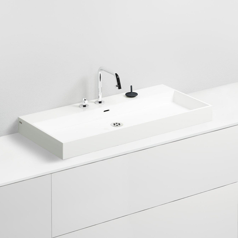 Clou Wash Me wastafel 90x42cm zonder plug mineraalsteen Wit SW9251