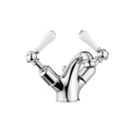 Crosswater Belgravia Wastafelkraan - laag - witte rechte grepen - trekwaste - hoogglans chroom SW24289