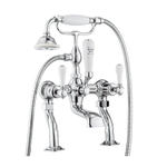 Robinet baignoire sur pied Crosswater Belgravia 2 voies avec douchette à main poignées blanches chrome SW24322