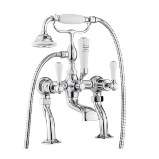 Robinet baignoire sur pied Crosswater Belgravia 2 voies avec douchette à main poignées blanches chrome