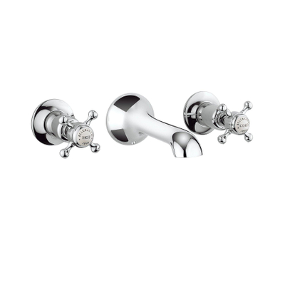 Crosswater Belgravia Wastafelkraan - inclusief inbouwdeel - 3 gats - kruisgreep - 14.1cm uitloop - hoogglans chroom