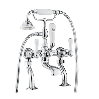 Robinet baignoire sur pied Crosswater Belgravia 2 voies avec douchette à main poignées blanches chrome