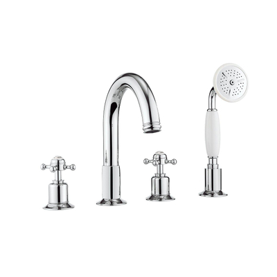 Crosswater Belgravia Badrandkraan - 4 gats - met handdoucheset kruisgreep hoogglans - chroom