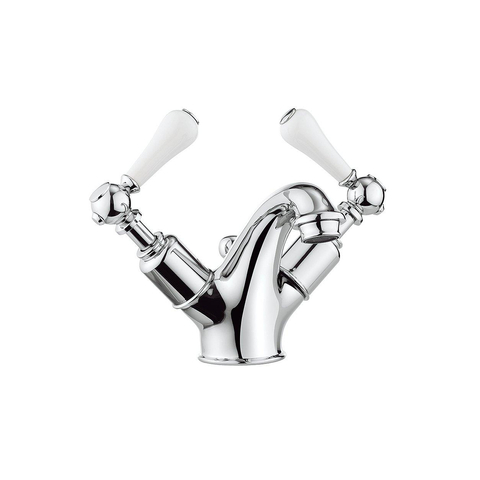 Crosswater Belgravia Wastafelkraan - laag - witte rechte grepen - trekwaste - hoogglans chroom SW24289