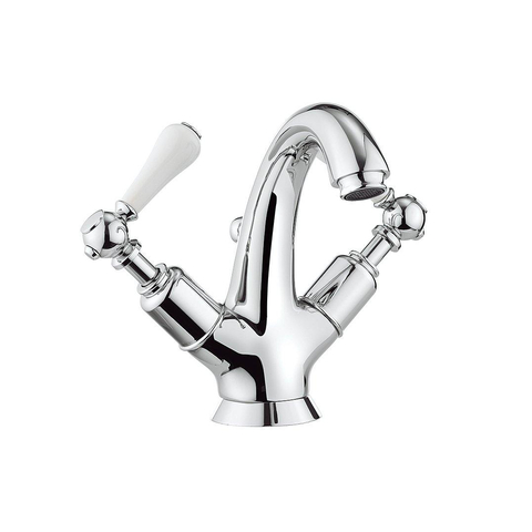 Crosswater Belgravia Wastafelkraan witte grepen medium - met waste - hoogglans chroom SW24291