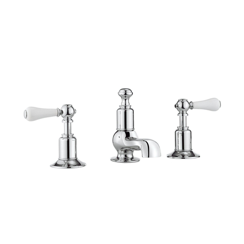 Crosswater Belgravia Wastafelkraan - 3 gats - witte grepen hoogglans - chroom SW24293