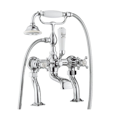 Crosswater Belgravia Robinet de baignoire sur plage - 2 trous - set de douchette - poignées croisillons - chrome SW24321