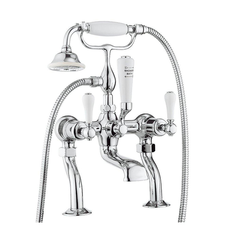 Crosswater Belgravia robinet de baignoire sur pied 2 trous avec ensemble de douchette poignées blanches chrome SW24322