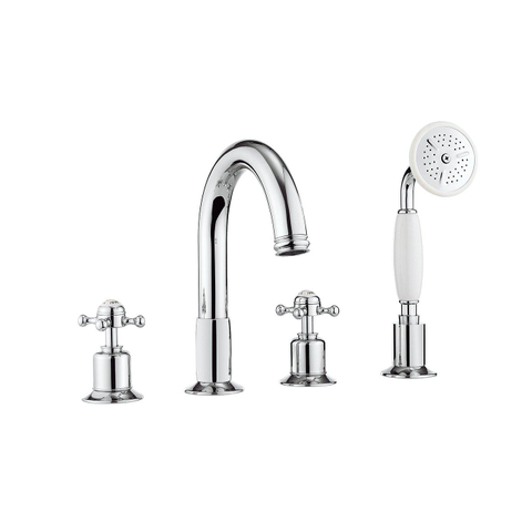 Crosswater Belgravia Robinet de baignoire - 4 trous - ensemble de douchette - poignée croix - chrome SW24323
