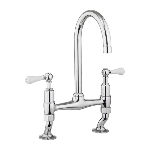 Crosswater Belgravia Keukenkraan - 2 gats - witte grepen hoogglans - chroom SW24360