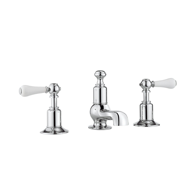 Crosswater Belgravia Wastafelkraan - 3 gats - witte grepen - chroom BL130DPC_LV