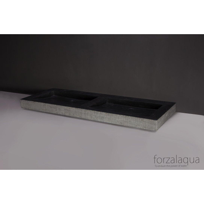Forzalaqua Palermo Doppio lavabo 140.5x51.5x9cm Rectangulaire 2 trous de robinet 2 lavabos Pierre naturelle Granit ciselé