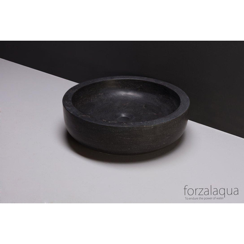 Forzalaqua Verona vasque à poser 40x40x12cm Ronde Pierre naturelle Pierre bleue adoucie FO100005