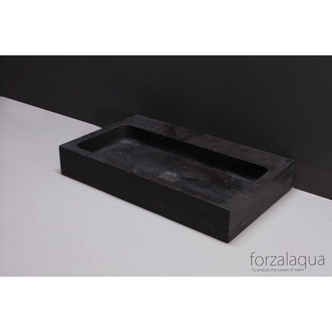 Forzalaqua Taranto lavabo - 50x30x8cm - 1 trou de robinet - pierre bleue adouci (noir) FO100047