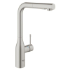 Grohe Essence 1 gats keukenkraan met L uitloop met uittrekbare dual spray steel 0467942 Grohe Essence 1 gats keukenkraan met L uitloop met uittrekbare dual spray steel 0467942