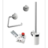 Emco Round Ensemble d’accessoires de toilette - porte-balai de toilette - ouvert - porte-rouleau de papier toilette - sans clapet - crochets porte-serviettes - 2 pièces - simple - chrome SW490447