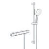 GROHE Grohtherm 1000 Ensemble de douche - robinet de douche thermostatique - HOH=12cm - avec ensemble de douche - 60cm - pomme de douche carrée - 2 types de jets - flexible de douche lisse - chrome SW999057
