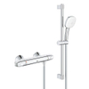 GROHE Grohtherm 1000 Doucheset - thermostatische douchekraan - met rozetten - met glijstangset - 60cm - vierkante handdouche - 2 straalsoorten - gladde doucheslang - chroom TWEEDEKANS OUT14439