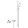 GROHE Grohtherm 1000 Ensemble de douche - mitigeur de douche thermostatique - avec barre de douche - 90cm - douchette à main carrée - 2 types de jets - flexible de douche lisse - chrome SW999155
