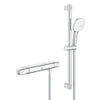 GROHE Grohtherm 1000 Ensemble de douche - mitigeur de douche thermostatique - entraxe=15cm - avec ensemble barre de douche - 60cm - douchette carrée - 2 jets - flexible de douche lisse - chrome SW999980