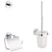 GROHE Essentials Set d'accessoires pour toilettes 3 pièces avec porte-balai de toilettes, patère et porte-rouleau de papier toilette avec clapet chrome 0438150