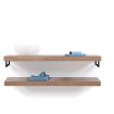 Looox Wood collection Duo étagères murales 140x46cm - 2 pièces - Avec porte-serviettes noir mat - chêne massif gris ancien SW73136