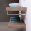 Looox Wood collection Duo étagères murales 100x46cm - 2 pièces - Avec porte-serviettes inox brossé - chêne massif gris ancien SW108684