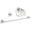 GROHE Essentials Ensemble d’accessoires de WC 3 pièces avec porte-balai de WC, patère et porte-rouleau de papier toilette avec couvercle supersteel SW97652